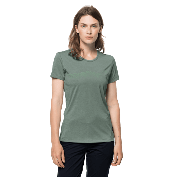 Dames Crosstrail Graphic T Jack Wolfskin Merk Hedge Green