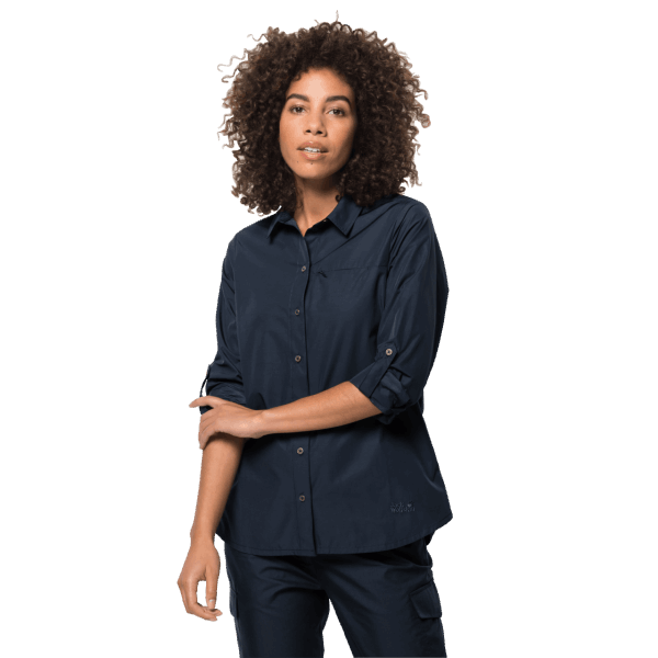 Dames Roll-up Shirt Aan Het Meer Nachtblauw Jack Wolfskin Origineel