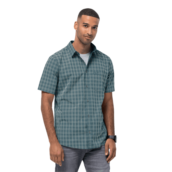 Blauwgroen Geruit Jack Wolfskin Collectie Warmwaterbronnen Herenoverhemd