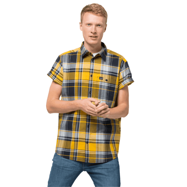 Jack Wolfskin Nieuw Little Lake-overhemd Voor Heren Potig Geel Xt Checks