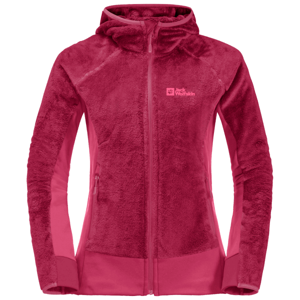 Jack Wolfskin Met Capuchon Voor Dames Met Volledige Ritssluiting En Cranberrymerken
