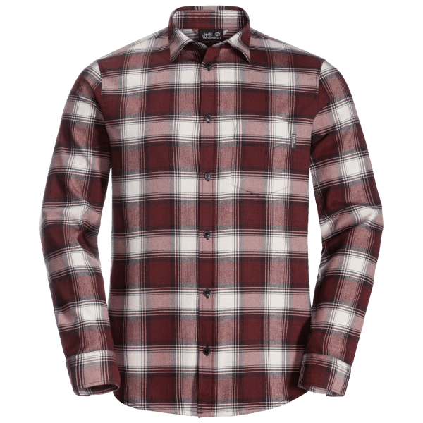 Fashion Cordovan Rood Geruit Jack Wolfskin Trailshirt Voor Heren