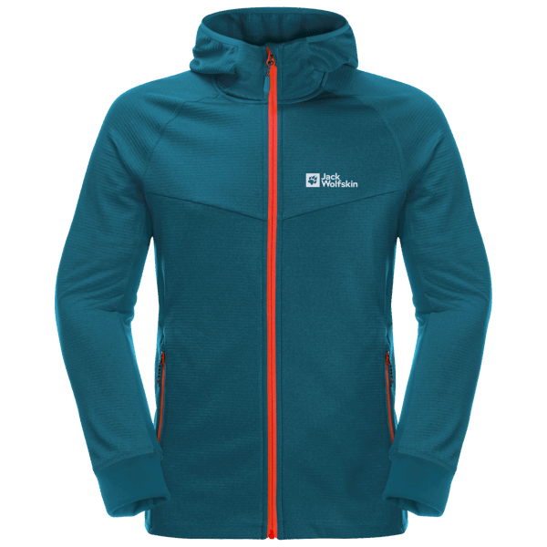 Beste Blauwe Koraalkleurige Hydrogrid Jack Wolfskin Met Capuchon En Volledige Rits Voor Heren